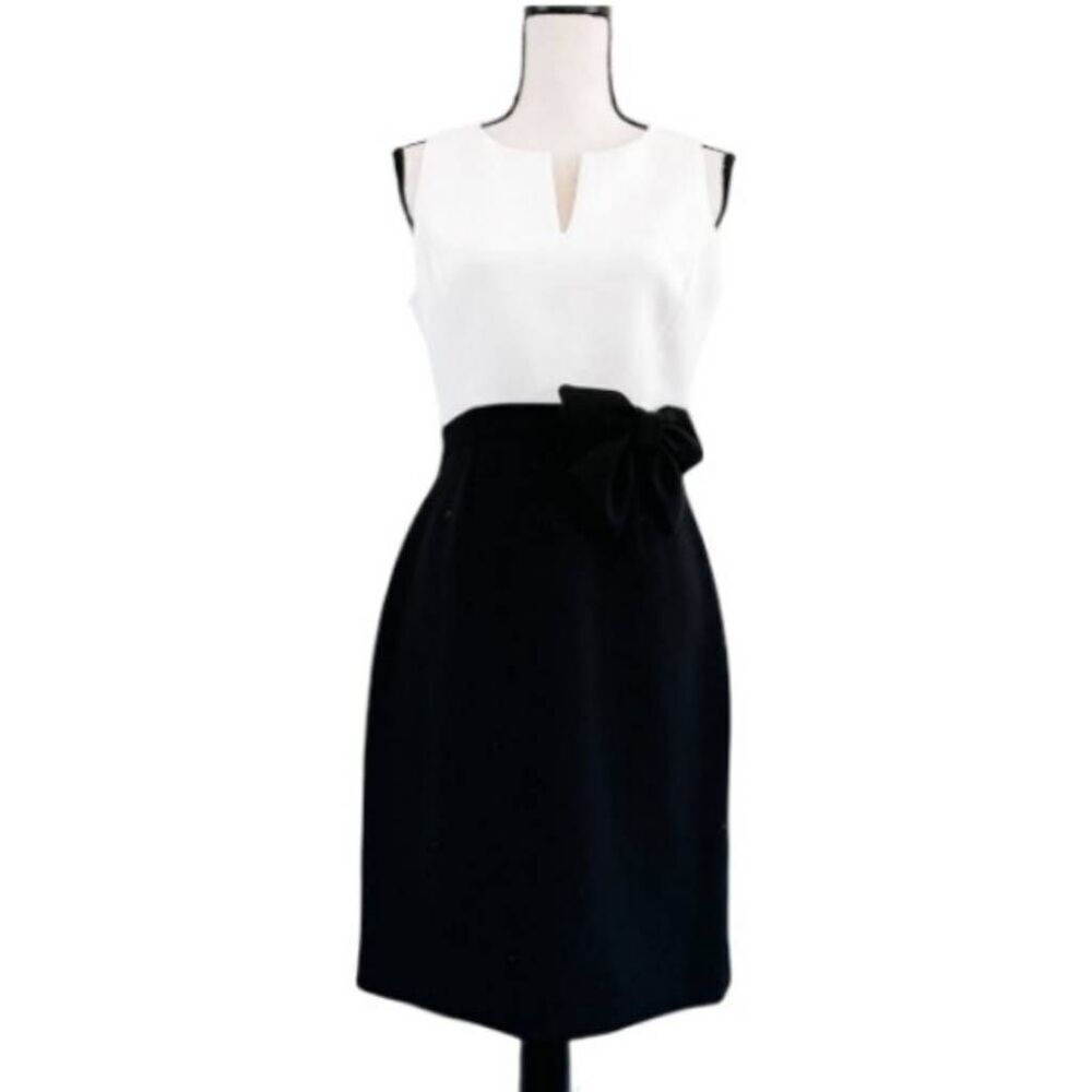 Kate Spade New York Ivory Black Colorblock Bow Midi Dress Cocktail Party Formal